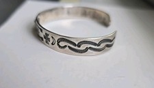 1920's Fred Harvey Era Navajo Stamped Design Sterling Silver Bracelet 6.5