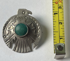 Vintage Fred Harvey Era Thunderbird Turquoise Pin/Brooch Silver Tone - Additional view 9