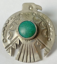 Vintage Fred Harvey Era Thunderbird Turquoise Pin/Brooch Silver Tone