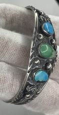 Vintage Sterling Navajo Wilson Jim Turquoise Cuff Bracelet Fred Harvey Era 6.25” - Additional view 3