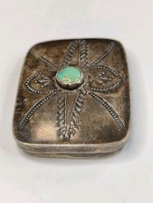 Vintage Fred Harvey Era Silver Turquoise Pill Box - Additional view 3