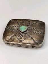 Vintage Fred Harvey Era Silver Turquoise Pill Box - Additional view 4