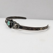 2 Vintage Sterling Silver Fred Harvey Era Turquoise Baby Bracelets Navajo 925 - Additional view 2