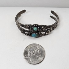 2 Vintage Sterling Silver Fred Harvey Era Turquoise Baby Bracelets Navajo 925 - Additional view 4