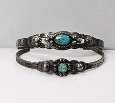 2 Vintage Sterling Silver Fred Harvey Era Turquoise Baby Bracelets Navajo 925