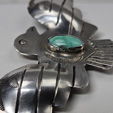Huge! Early Fred Harvey Era Sterling Silver Natural Turquoise Thunderbird Brooch - Additional view 3