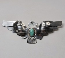 Huge! Early Fred Harvey Era Sterling Silver Natural Turquoise Thunderbird Brooch