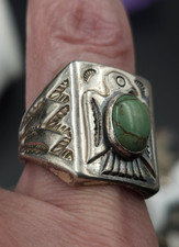 Vintage Bell Trading Post Sterling Silver Turquoise Thunderbird Ring Size 8.25 - Additional view 1