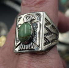 Vintage Bell Trading Post Sterling Silver Turquoise Thunderbird Ring Size 8.25