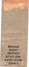 Fred Harvey Restaurants Shops Union Stations Chicago Vintage Matchbook Cover - Additional view 1