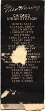 Fred Harvey Restaurants Shops Union Stations Chicago Vintage Matchbook Cover - Additional view 1