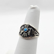 Vintage Sterling Silver Fred Harvey Era Turquoise Thunderbird Ring Size 5.75 - Additional view 1