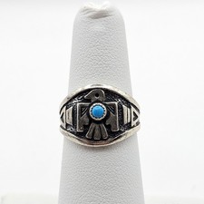 Vintage Sterling Silver Fred Harvey Era Turquoise Thunderbird Ring Size 5.75