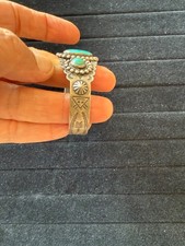 Vintage Fred Harvey Era Native American Sterling Silver Turquoise Cuff Bracelet - Additional view 3