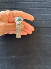 Vintage Fred Harvey Era Native American Sterling Silver Turquoise Cuff Bracelet - Additional view 4
