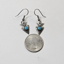 Stunning Vintage Sterling Silver Fred Harvey Era Turquoise Arrowhead Earrings - Additional view 1