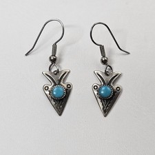 Stunning Vintage Sterling Silver Fred Harvey Era Turquoise Arrowhead Earrings