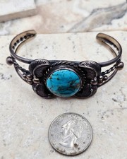 Vintage Navajo Sterling Silver Turquoise Cuff Bracelet Fred Harvey Era Style 31g - Additional view 1