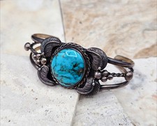 Vintage Navajo Sterling Silver Turquoise Cuff Bracelet Fred Harvey Era Style 31g - Additional view 2