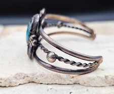 Vintage Navajo Sterling Silver Turquoise Cuff Bracelet Fred Harvey Era Style 31g - Additional view 4