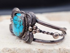 Vintage Navajo Sterling Silver Turquoise Cuff Bracelet Fred Harvey Era Style 31g - Additional view 5
