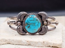 Vintage Navajo Sterling Silver Turquoise Cuff Bracelet Fred Harvey Era Style 31g