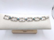 Vintage Fred Harvey Era Stamped Sterling & Turquoise Link Bracelet --6 3/4" long