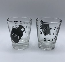 Vintage Fred Harvey His & Hers Shot Glass Pair w/Wooden Base Death Valley Calif - Additional view 3