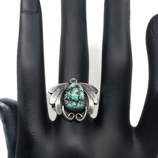 VINTAGE Navajo Style Fred Harvey Era Sterling Ring with Raw Turquoise Patina - Additional view 1