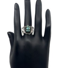 VINTAGE Navajo Style Fred Harvey Era Sterling Ring with Raw Turquoise Patina - Additional view 2