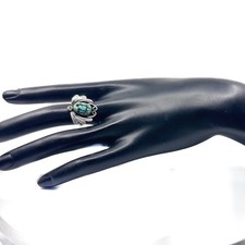 VINTAGE Navajo Style Fred Harvey Era Sterling Ring with Raw Turquoise Patina - Additional view 3