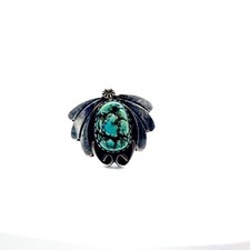 VINTAGE Navajo Style Fred Harvey Era Sterling Ring with Raw Turquoise Patina - Additional view 4