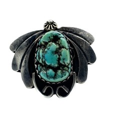 VINTAGE Navajo Style Fred Harvey Era Sterling Ring with Raw Turquoise Patina - Additional view 5