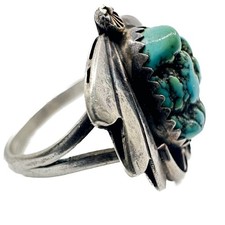 VINTAGE Navajo Style Fred Harvey Era Sterling Ring with Raw Turquoise Patina - Additional view 7