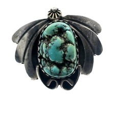 VINTAGE Navajo Style Fred Harvey Era Sterling Ring with Raw Turquoise Patina - Additional view 8