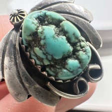 VINTAGE Navajo Style Fred Harvey Era Sterling Ring with Raw Turquoise Patina - Additional view 9