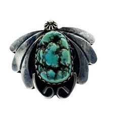 VINTAGE Navajo Style Fred Harvey Era Sterling Ring with Raw Turquoise Patina