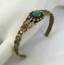 OLD VTG NAVAJO FRED HARVEY TURQUOISE ARROWS THUNDERBIRD BABY CHILD CUFF BRACELET - Additional view 6