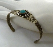 OLD VTG NAVAJO FRED HARVEY TURQUOISE ARROWS THUNDERBIRD BABY CHILD CUFF BRACELET - Additional view 7