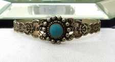 OLD VTG NAVAJO FRED HARVEY TURQUOISE ARROWS THUNDERBIRD BABY CHILD CUFF BRACELET