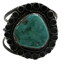 VTG Sterling 925 Fred Harvey Era Turquoise Cuff Raindrop Bezel Patina - Additional view 1