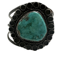 VTG Sterling 925 Fred Harvey Era Turquoise Cuff Raindrop Bezel Patina - Additional view 2