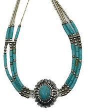 VTG Authentic Sterling 925 Turquoise Fred Harvey Era  Beaded Statement Necklace - Additional view 1