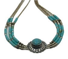 VTG Authentic Sterling 925 Turquoise Fred Harvey Era  Beaded Statement Necklace - Additional view 3
