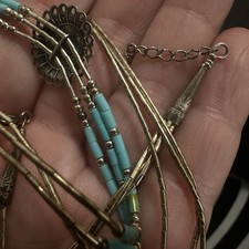 VTG Authentic Sterling 925 Turquoise Fred Harvey Era  Beaded Statement Necklace - Additional view 6
