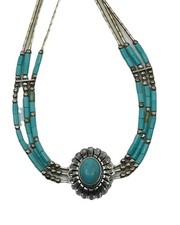 VTG Authentic Sterling 925 Turquoise Fred Harvey Era Beaded Statement Necklace