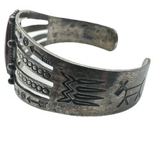 Fred Harvey Era Sterling Petrified Wood Cuff with Symbolic Stampwork - Additional view 2