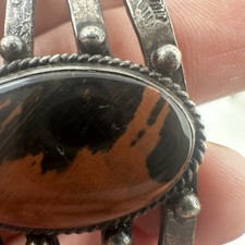 Fred Harvey Era Sterling Petrified Wood Cuff with Symbolic Stampwork - Additional view 11