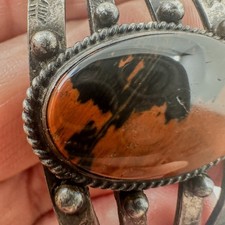Fred Harvey Era Sterling Petrified Wood Cuff with Symbolic Stampwork - Additional view 12