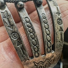 Fred Harvey Era Sterling Petrified Wood Cuff with Symbolic Stampwork - Additional view 13